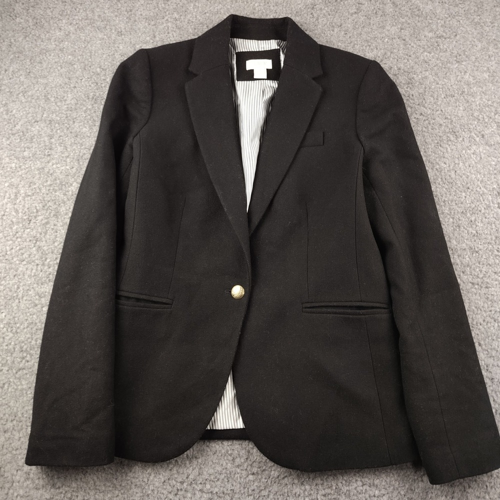 J.Crew Blazer Womens 4 Black Wool Blend Gold Button Office Career EUC
